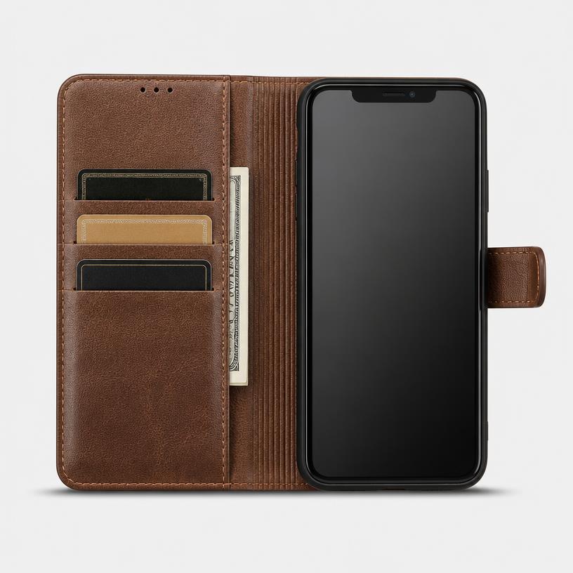 Leather texture wallet flip cover with card slots